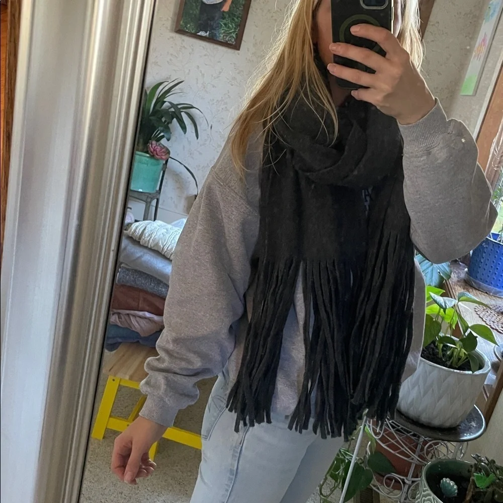 Boho Urban Gray Fringe Scarf